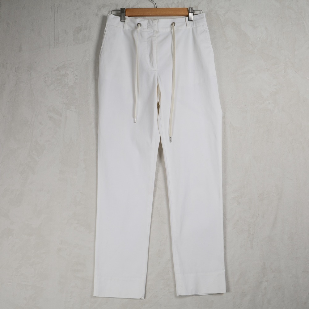 Eleventy Womens White Drawstring Waist‎ Straight Leg Pants Made in Italy Size M
